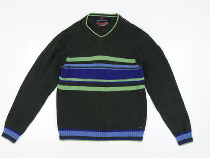 Tommy Hilfiger Men's Green L Striped Pullover Jumper