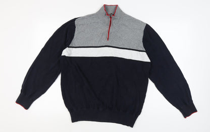 XL Grey & Black 1/2 Zip Cotton Men's Jumper - M&S