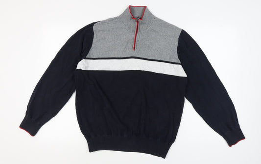 XL Grey & Black 1/2 Zip Cotton Men's Jumper - M&S