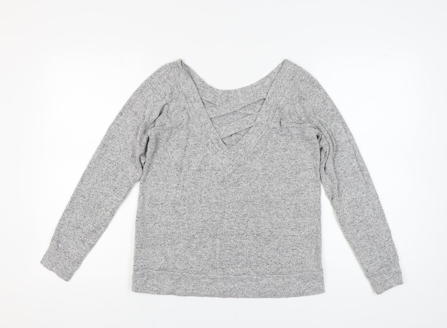 Grey V-Neck Women's Knit Sweater - Size 12