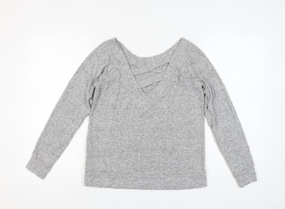 Grey V-Neck Women's Knit Sweater - Size 12