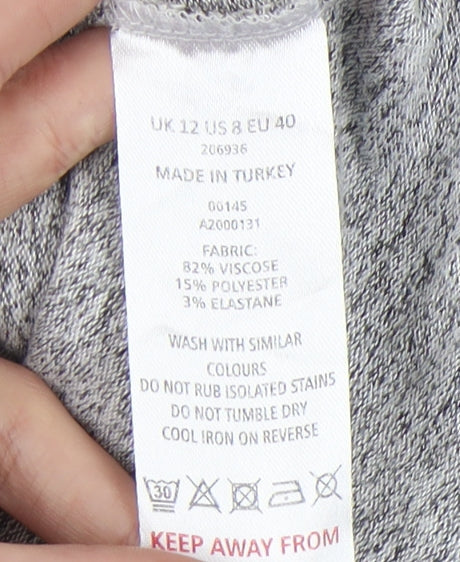 Grey V-Neck Women's Knit Sweater - Size 12