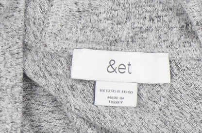 Grey V-Neck Women's Knit Sweater - Size 12