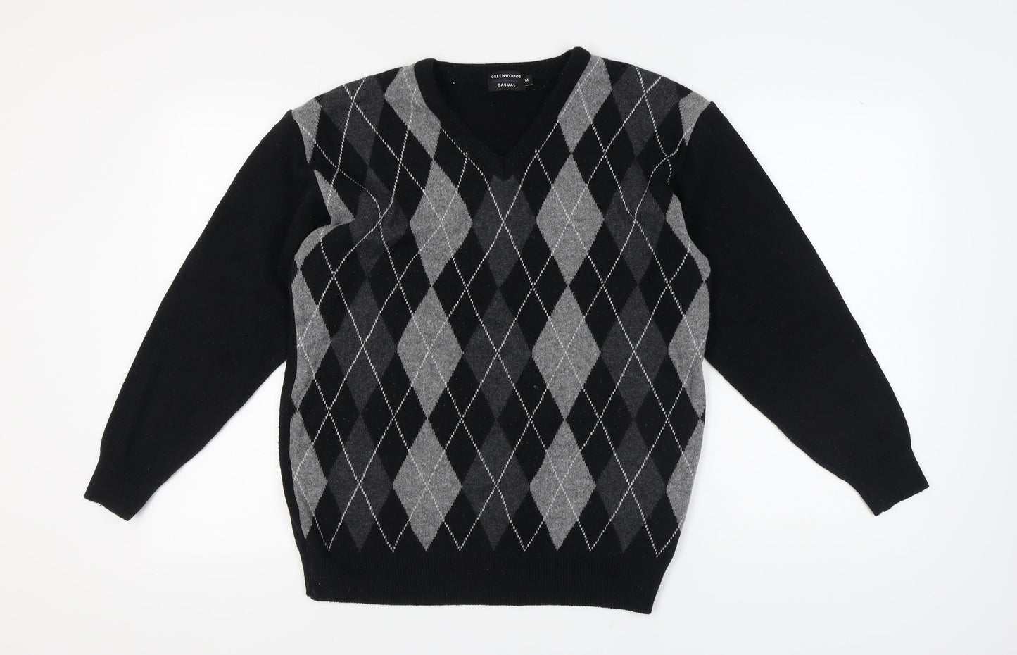 Greenwoods Men's Black M Argyle Pullover Jumper