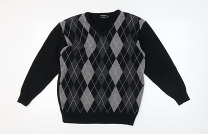 Greenwoods Men's Black M Argyle Pullover Jumper