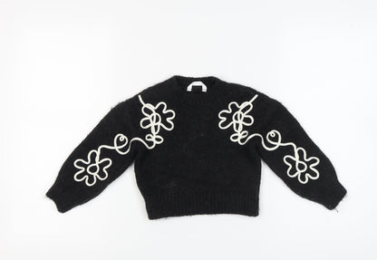 Marks and Spencer Girls Black Wool Pullover Jumper 4-5 Years