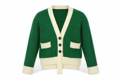 RedBerry Women's Green Cardigan S V-Neck Button Knit