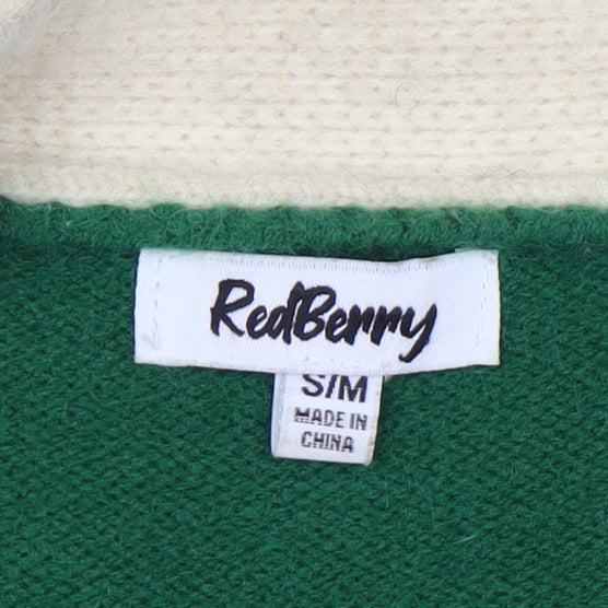 RedBerry Women's Green Cardigan S V-Neck Button Knit