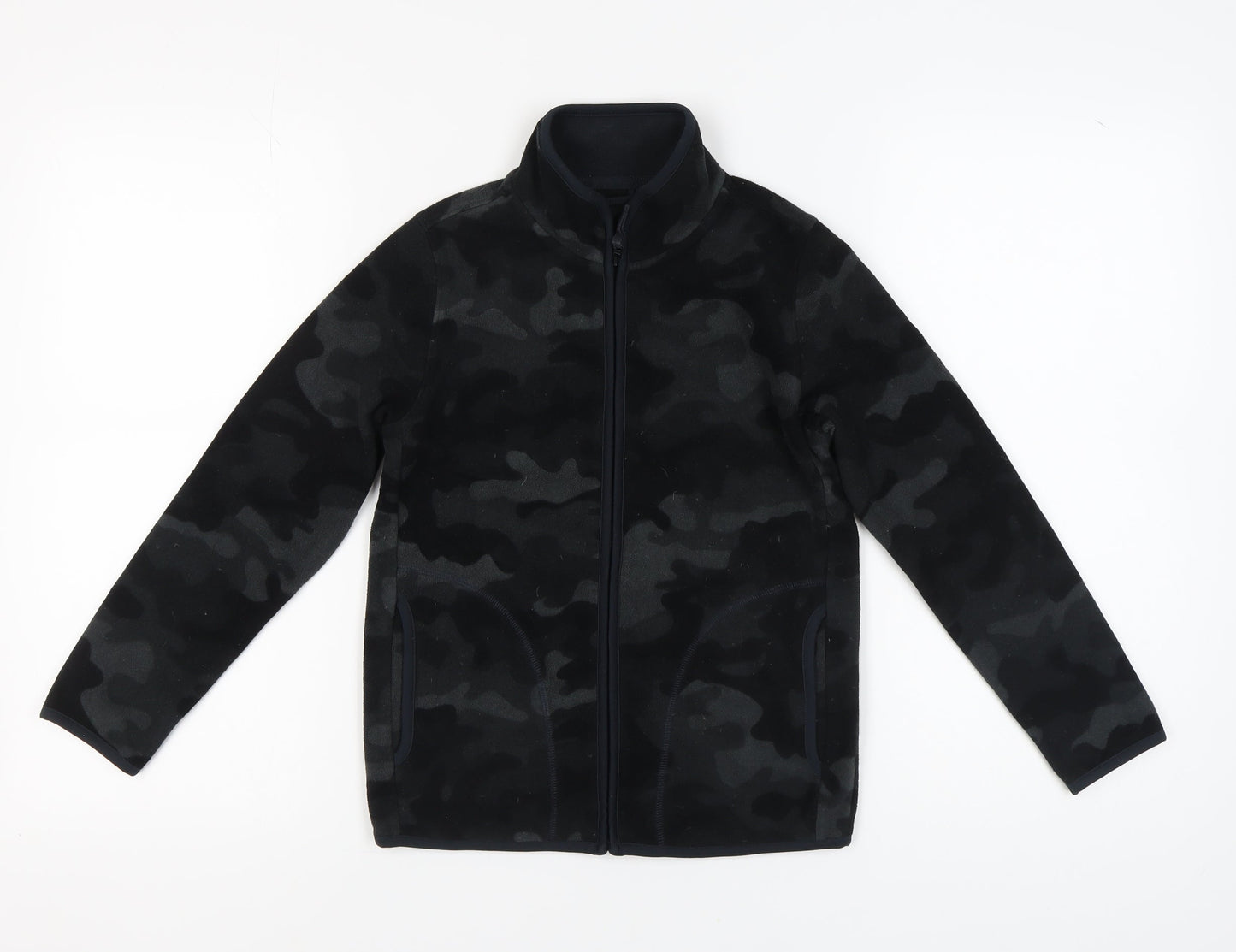 Uniqlo Boys Black Camouflage Zip Jacket, Size 12 Years