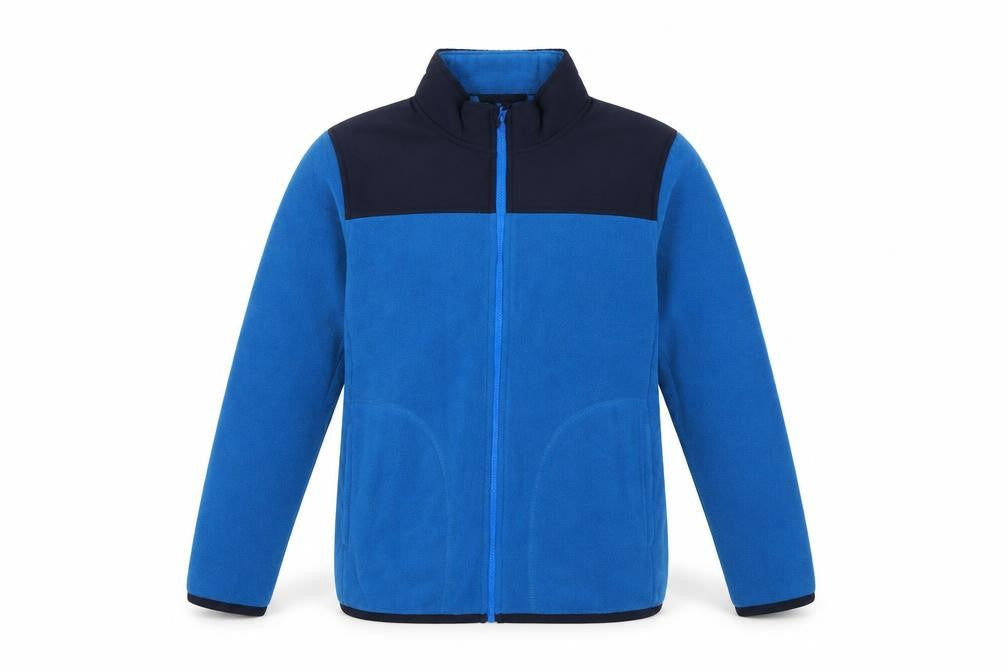 Front view of Uniqlo boys’ blue full zip fleece jacket, size 11-12, years
