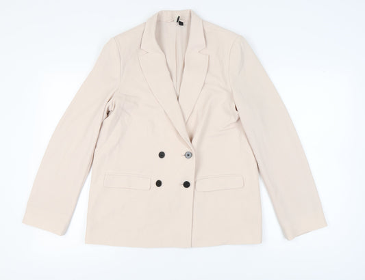 Topshop Women's Beige Double-Breasted Blazer Size 10