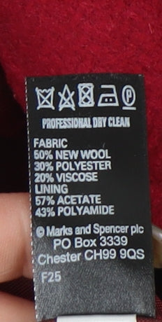 Marks & Spencer Red Wool Blend Women's Overcoat Size 16