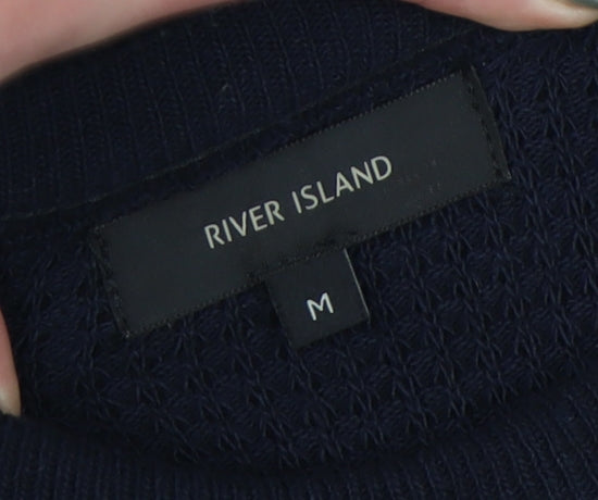 River Island Men's Black M Waffle-Knit Pullover Jumper