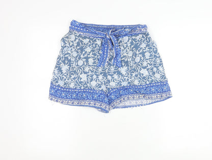 Shosho Women's Blue Floral Shorts with Bow, Size S