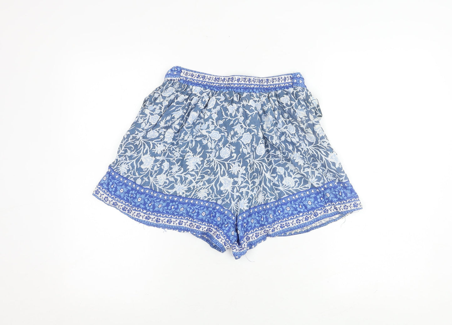 Shosho Women's Blue Floral Shorts with Bow, Size S