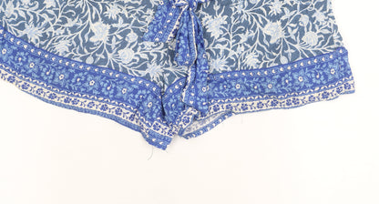 Shosho Women's Blue Floral Shorts with Bow, Size S