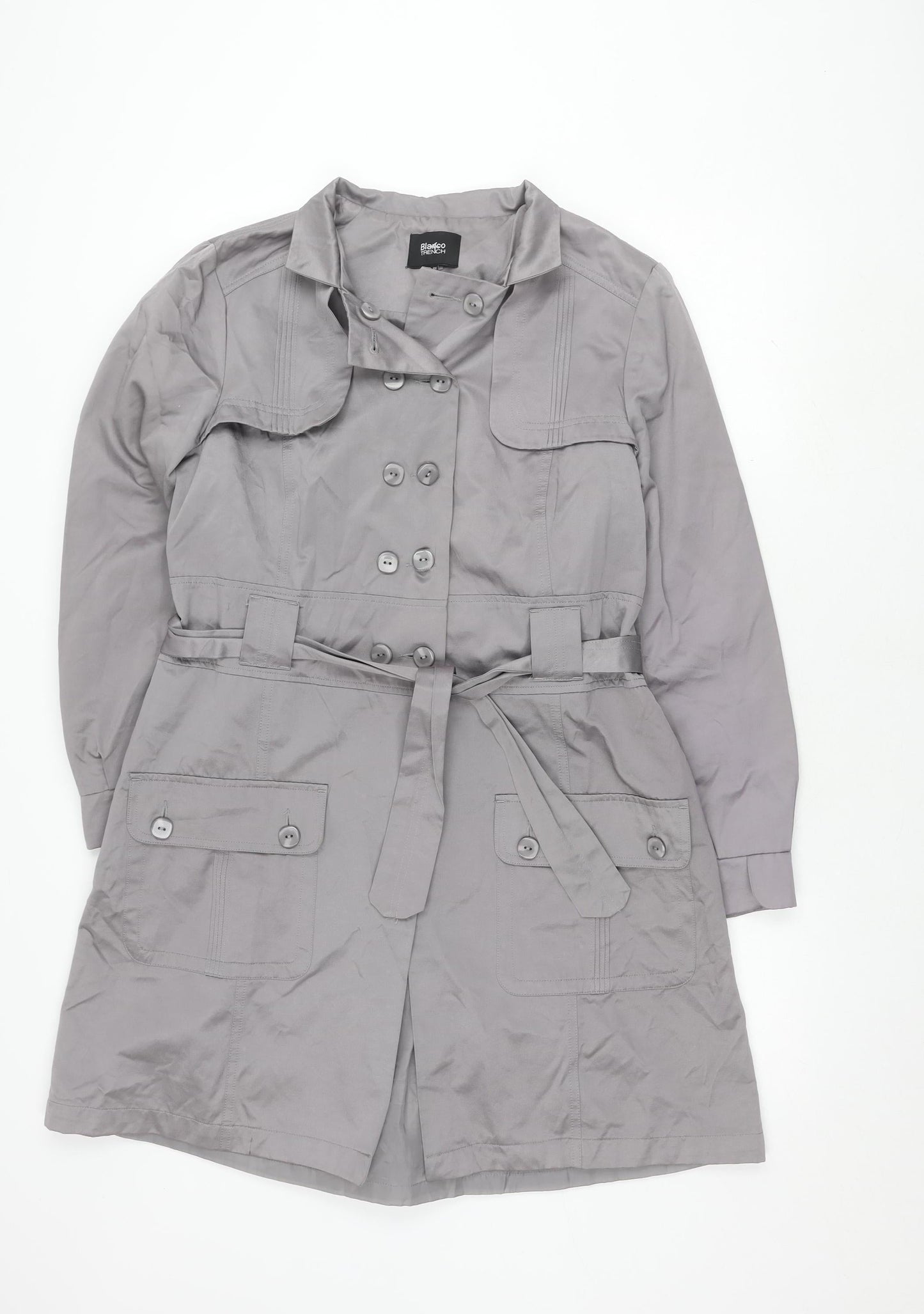 Blanco Women's Grey Trench Coat Size 14 Belted Classic