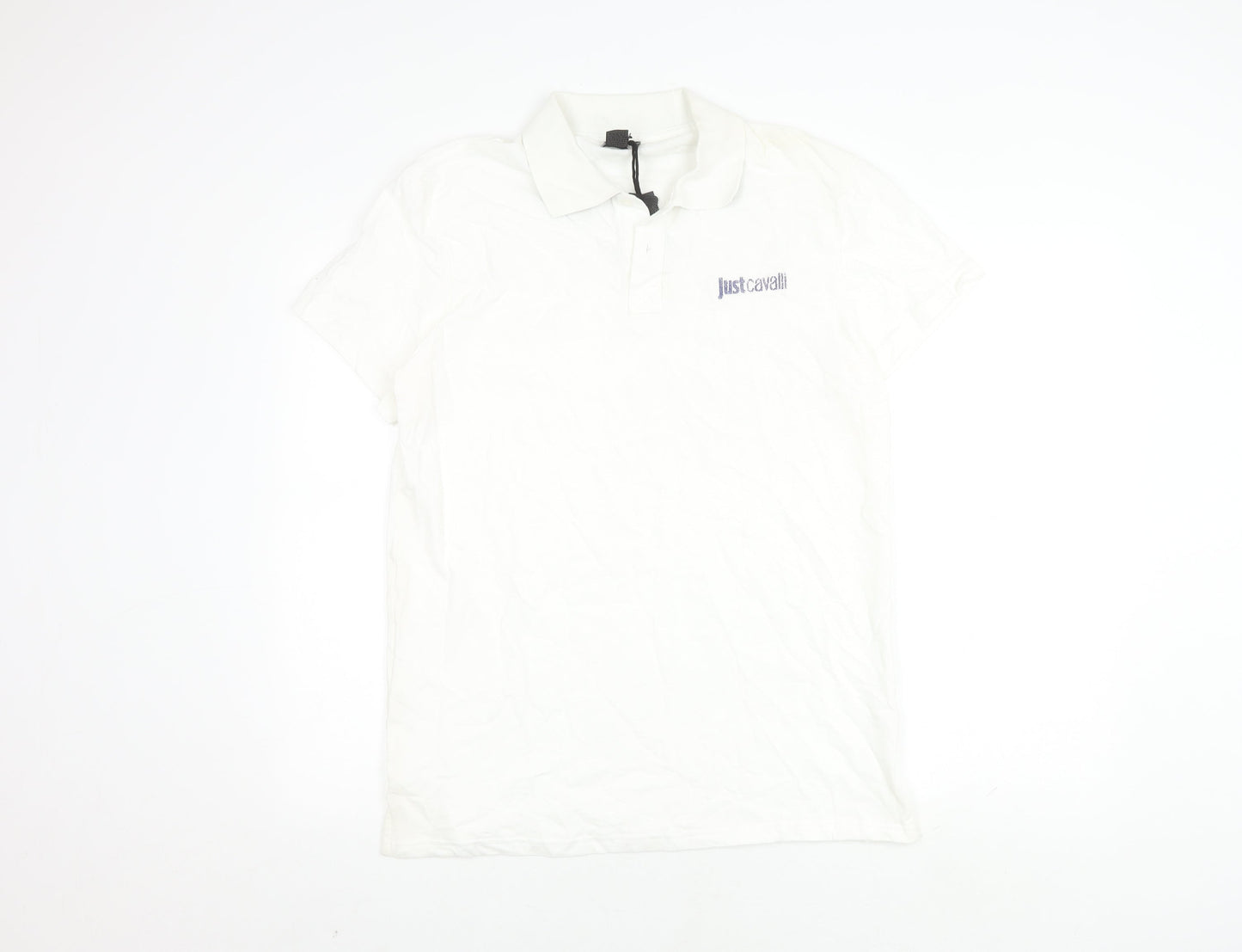Just Cavalli Men's White Polo Shirt L Size Short Sleeve
