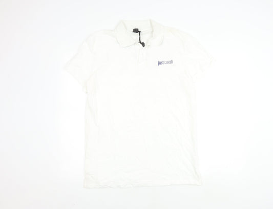 Just Cavalli Men's White Polo Shirt L Size Short Sleeve