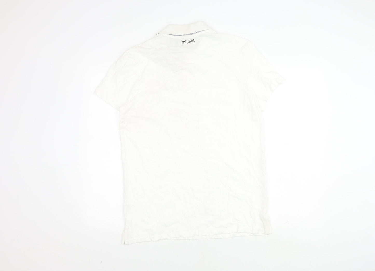 Just Cavalli Men's White Polo Shirt L Size Short Sleeve