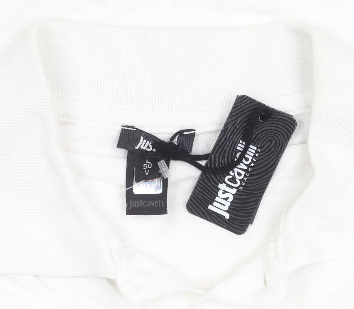 Just Cavalli Men's White Polo Shirt L Size Short Sleeve