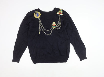 Malina Wong Women's Blue Embroidered Pullover Jumper - Size 10