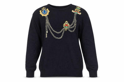 Malina Wong Women's Blue Embroidered Pullover Jumper - Size 10