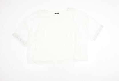 Womens UK Size XL Wallis White Cropped T-Shirt