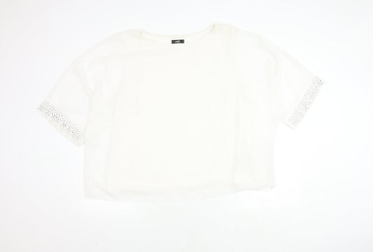 Womens UK Size XL Wallis White Cropped T-Shirt