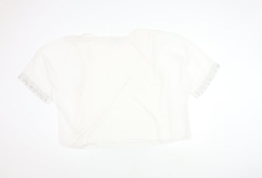 Womens UK Size XL Wallis White Cropped T-Shirt