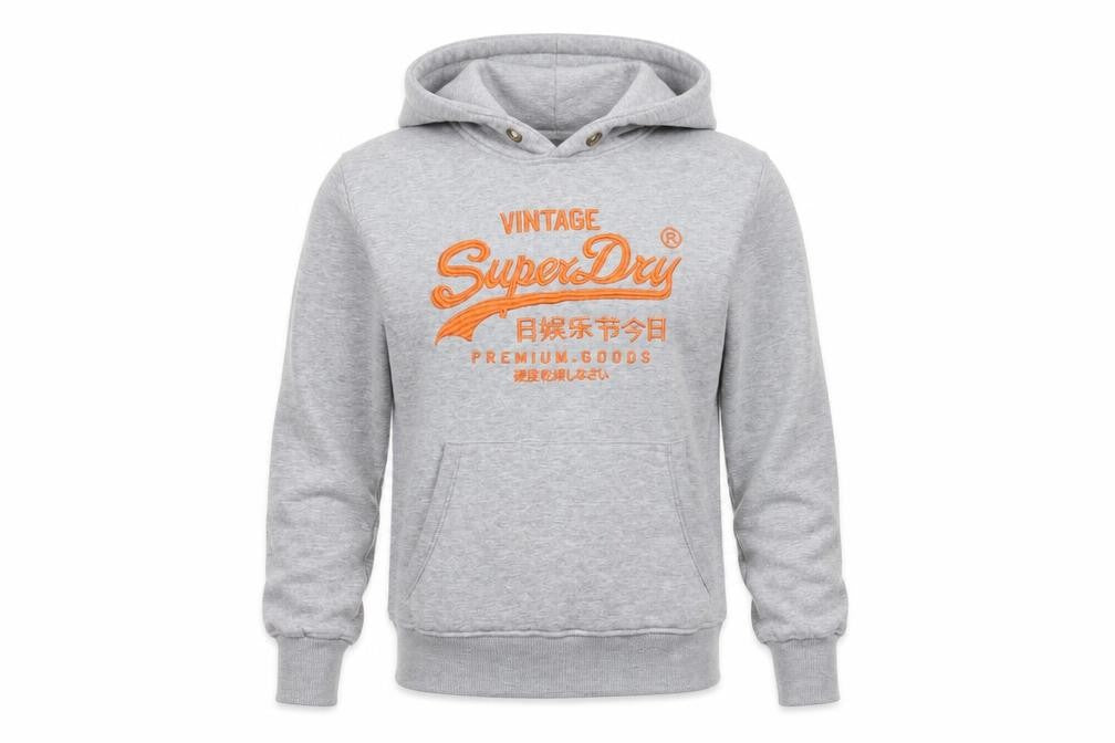 Front view of Superdry Grey Hoodie S unisex adults pullover fleece