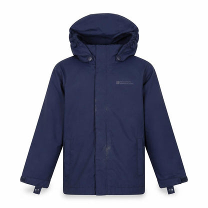 Front view of Mountain Warehouse boys’ blue waterproof jacket 3-4 years