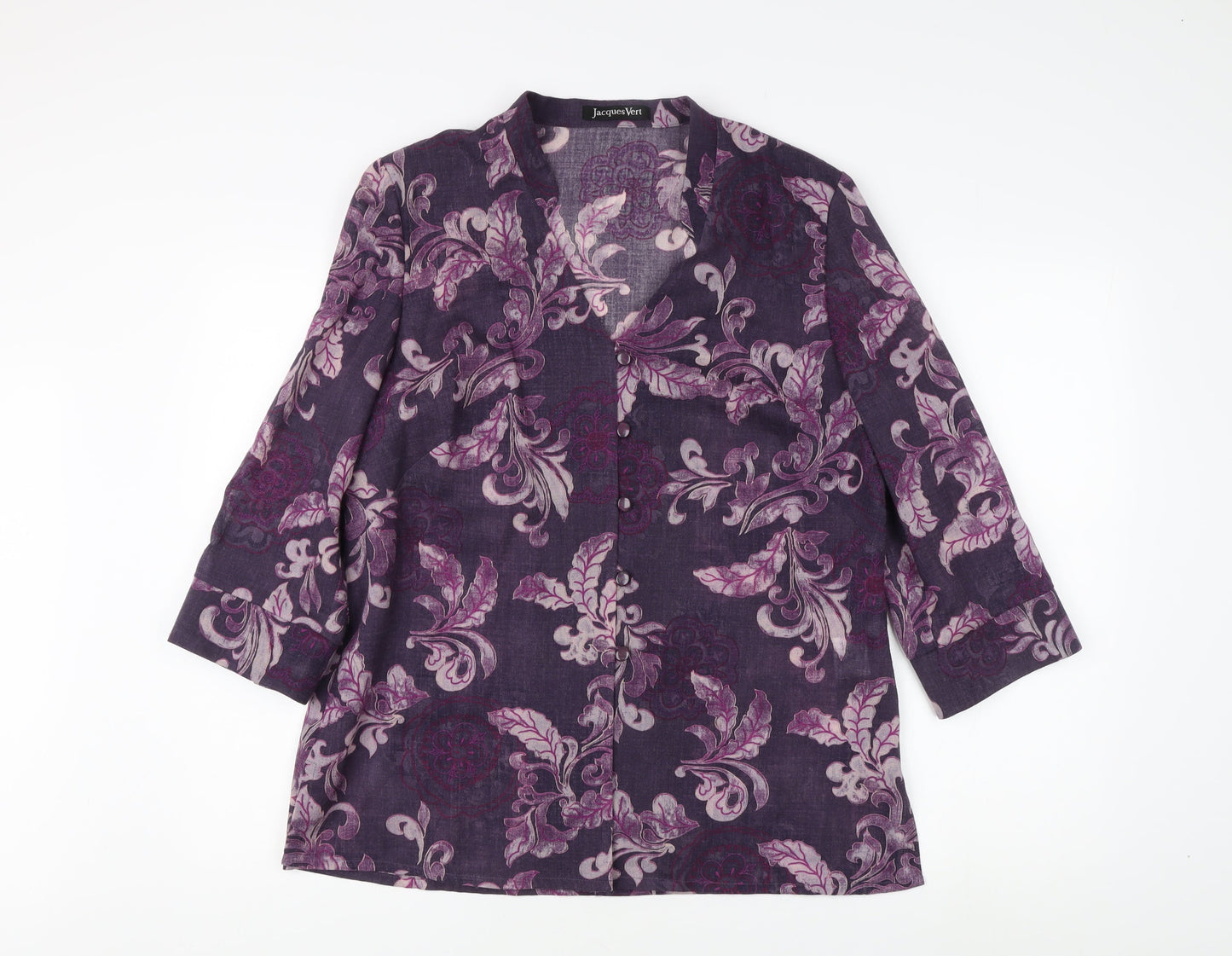 Jacques Vert Women's Purple Floral Wool Blouse UK 14