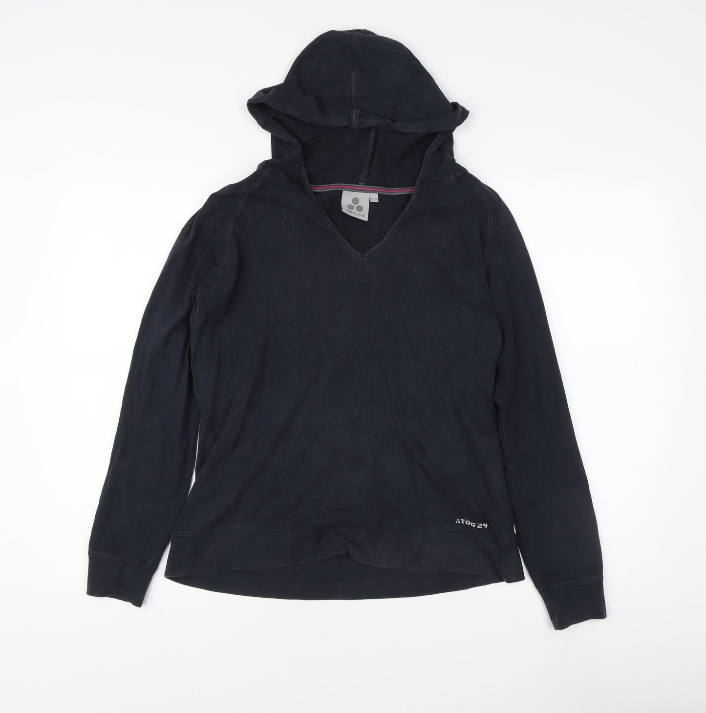 Tog 24 Women's Black Cotton V-Neck Hoodie, Size 12
