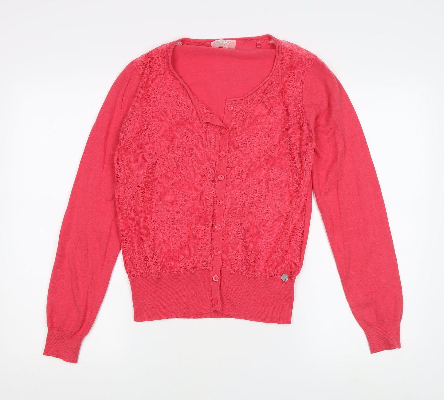Womens UK Size L GUESS Red Cardigan Jumper