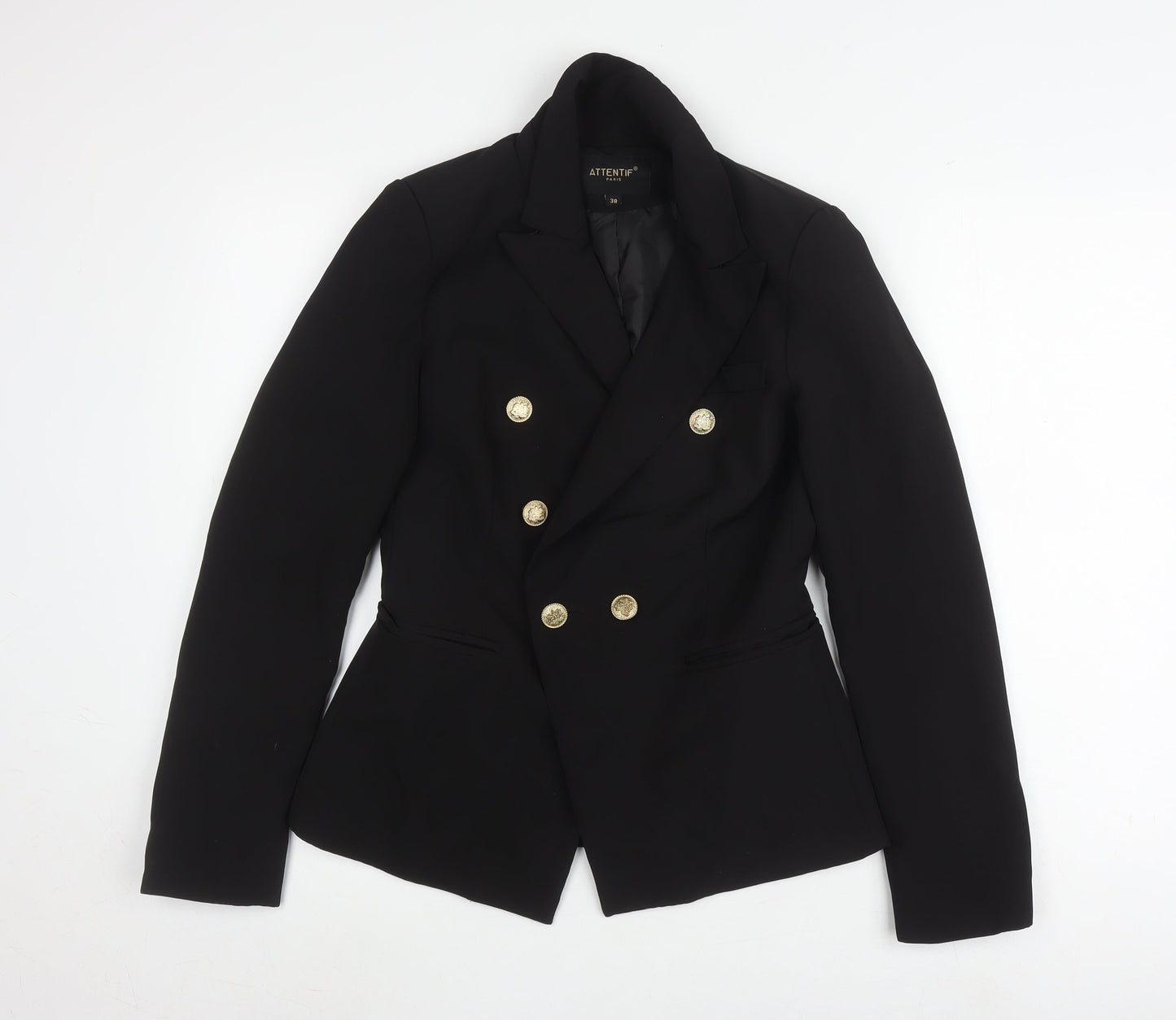 ATTENTIF Women's Black Double-Breasted Jacket Size 10