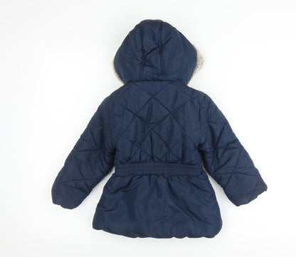 Junior J Girls Blue Hooded Puffer Jacket 2-3 Years