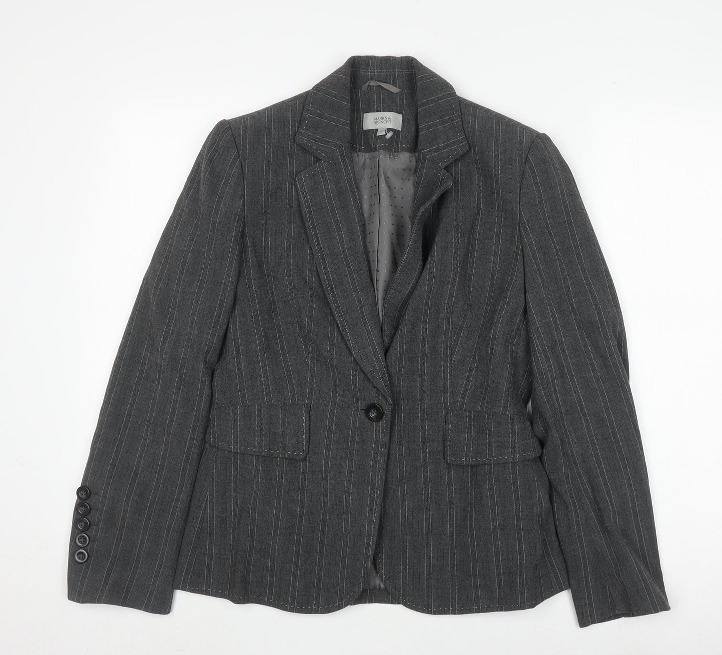 Marks and Spencer Grey Pinstripe Blazer Women Size 10