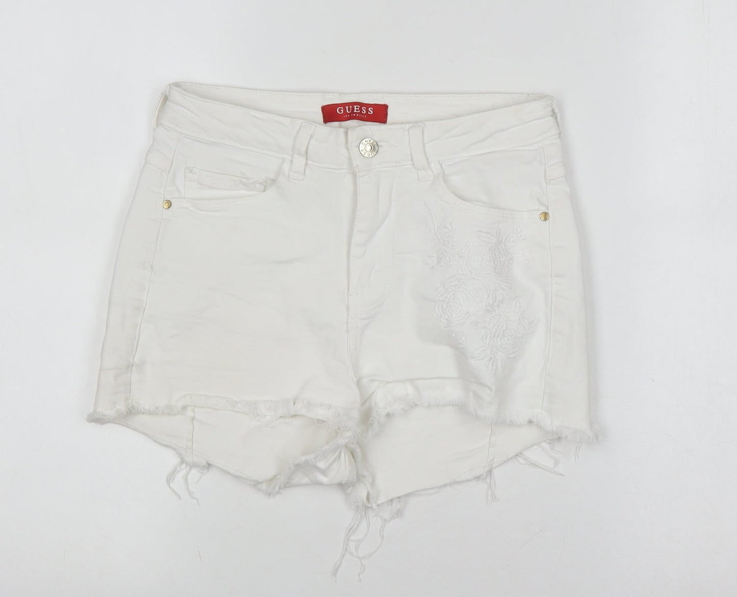 Guess Women's White Cut-Off Shorts, Size 2, Casual Style