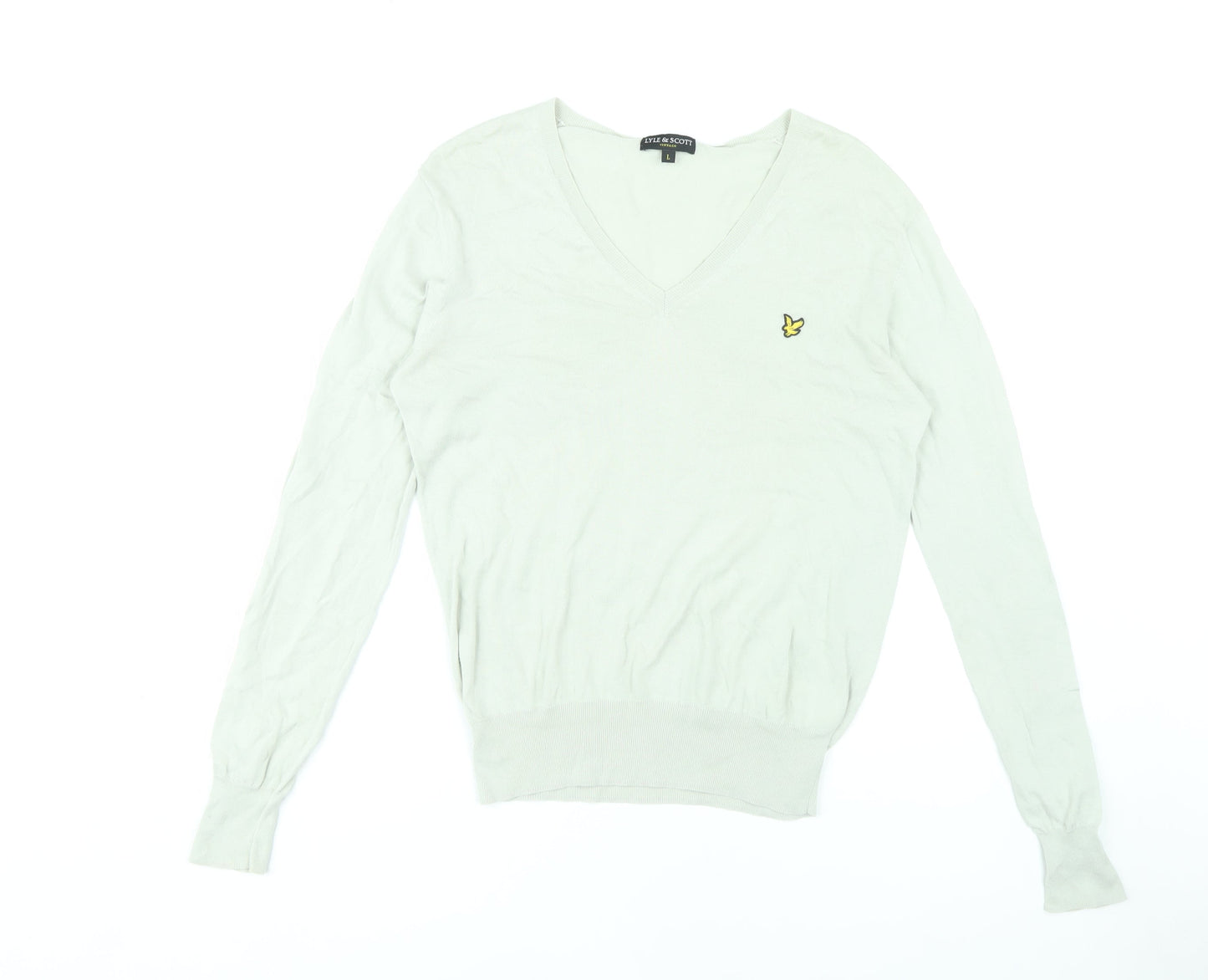 Lyle & Scott Men's White V-Neck Pullover, Size L, Vintage