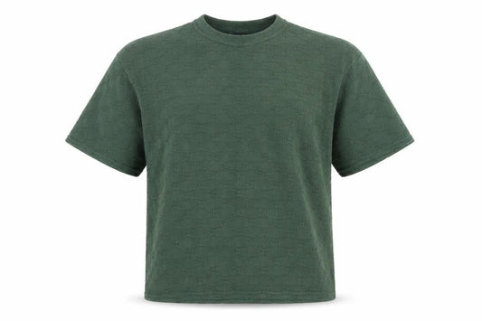 Front view of boohooMAN Green Crew Neck T-Shirt, size L, Men's
