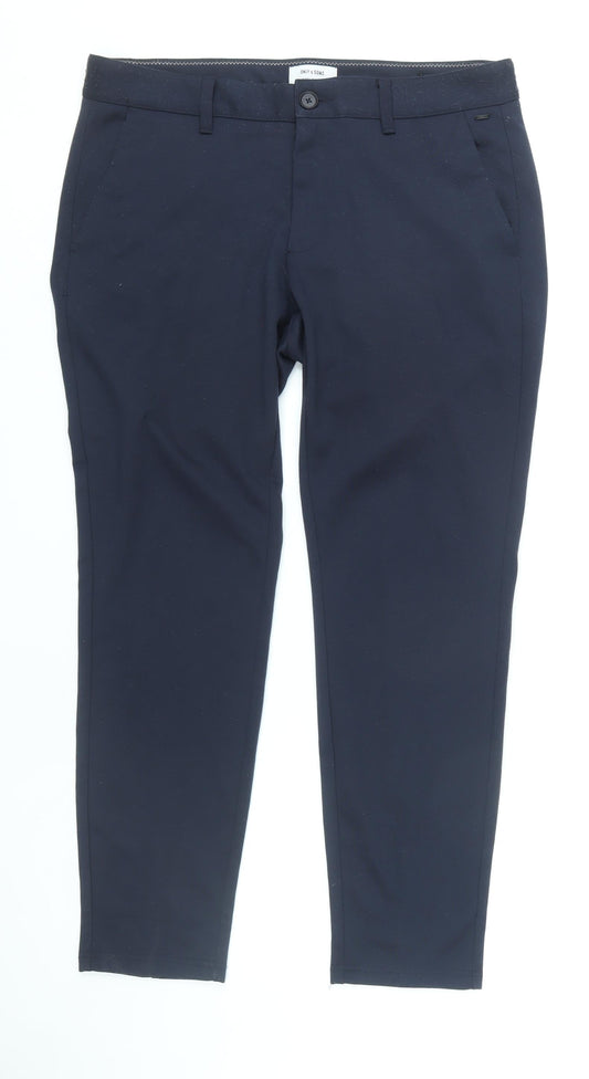 Only & Sons Men's Blue Trousers, Size 36, Polyester Blend
