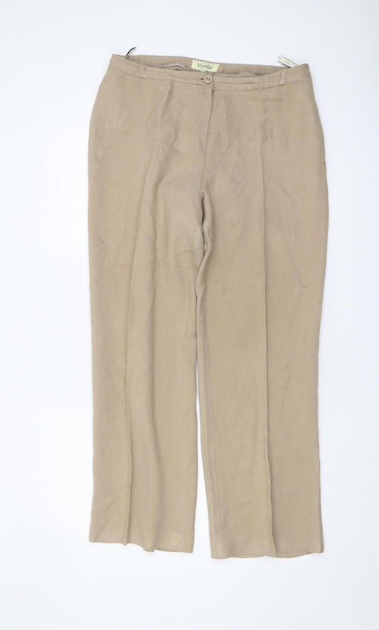 Womens UK Size 12 Viyella Regular Fit Casual Beige Trousers