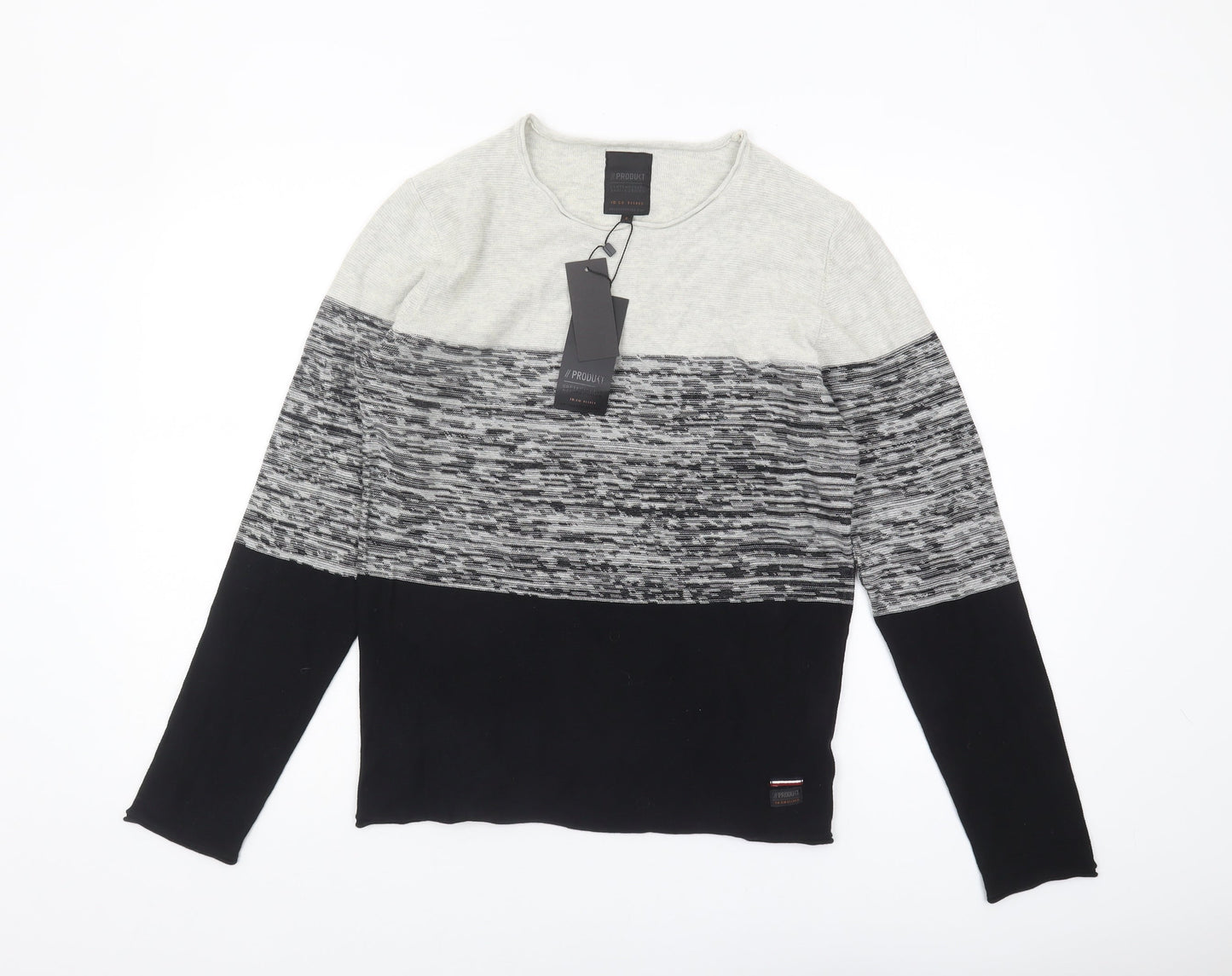 PRODUKT Men's Black Striped Cotton Pullover, S, Casual Wear