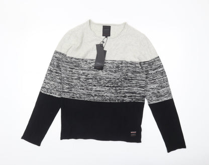 PRODUKT Men's Black Striped Cotton Pullover, S, Casual Wear