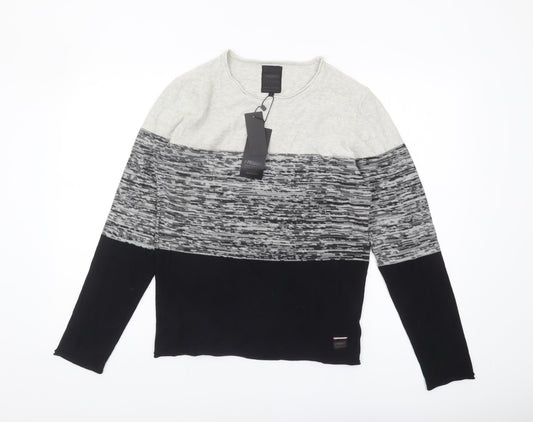 PRODUKT Men's Black Striped Cotton Pullover, S, Casual Wear