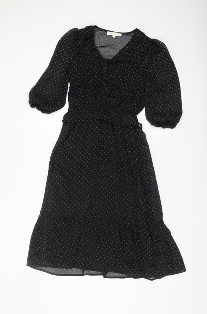 Monteau Women's Black Polka Dot Midi Dress, Small