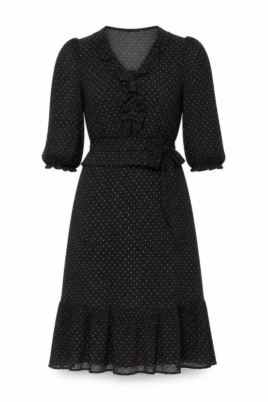 Monteau Women's Black Polka Dot Midi Dress, Small