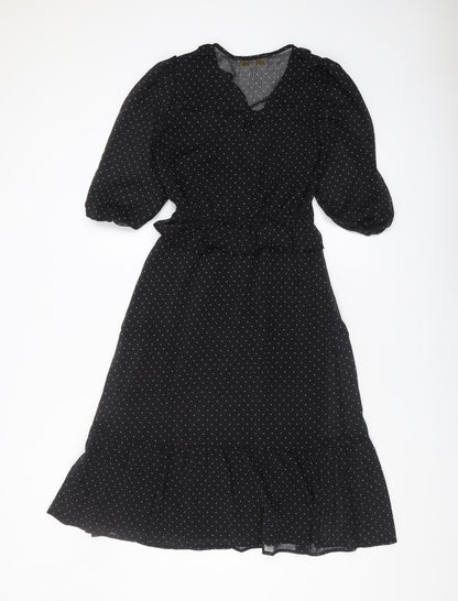 Monteau Women's Black Polka Dot Midi Dress, Small