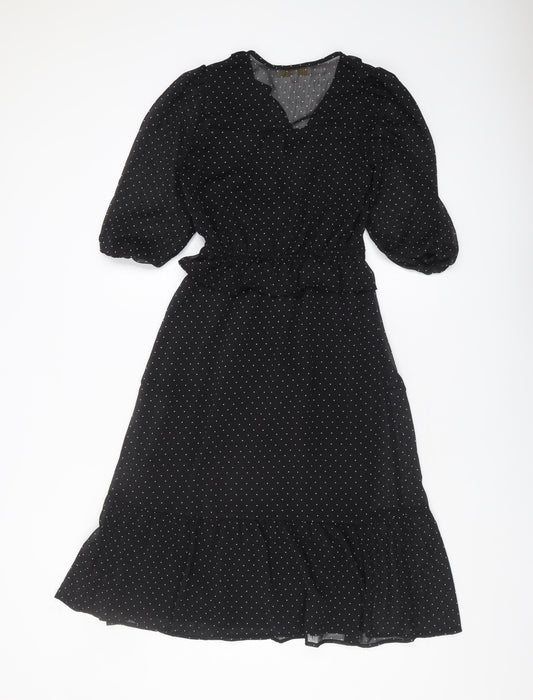 Monteau Women's Black Polka Dot Midi Dress, Small